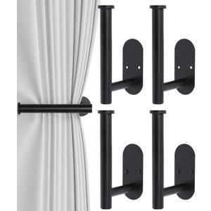4pcs Curtain Holdbacks, Screw-in Curtain Tiebacks Curtain Tie Backs Curtain Holders for Wall Mounted Curtain Pull Backs for Drapes, Curtain Side Holders Hooks, 304 Stainless Steels, Black