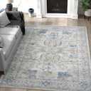 jinchan 5x7 Area Rugs Machine Washable Vintage Floral Throw Rug for Living Room Soft Ultra-Thin Low Pile Non-Slip Carpet for Kitchen,Bedroom,Dining Room,Nursery (5x7ft,Blue)
