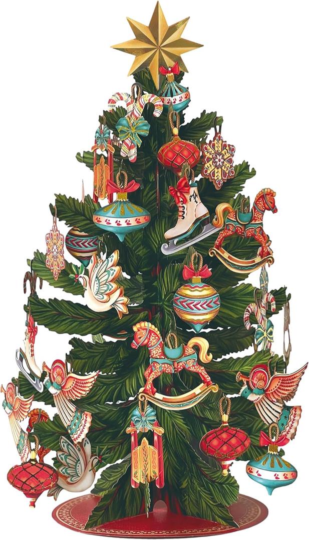 Freshcut Paper Pop Up Christmas Cards, Christmas Tree, 15 Inch Life Sized 3D Popup Greeting Card, Holiday Card, Thank You Gifts, Blank Notecard & Envelope