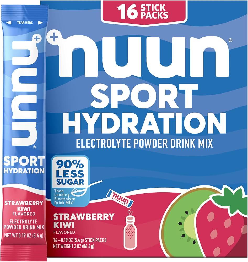 Nuun Sport Electrolyte Powder Packets, Strawberry Kiwi Flavor, 16 Servings with Magnesium, Calcium, Potassium, Chloride, and Sodium, Hydration Packets for On-the-Go, Gluten Free & Vegan (EXP 09/01/27)