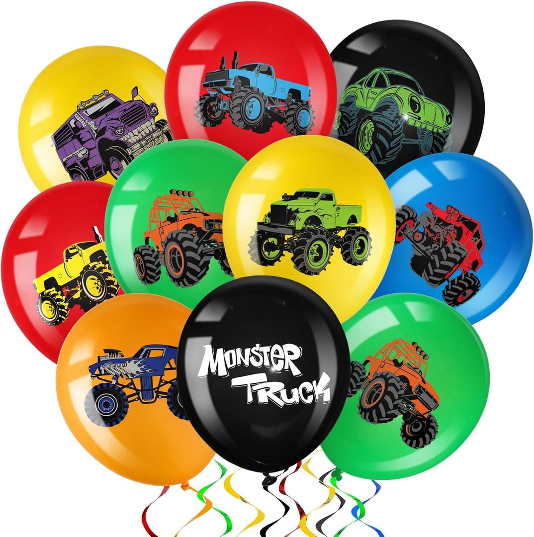 36 Pcs Truck Balloons Party Decorations 12 Inch Colorful Truck Theme Latex Balloon Bouquet for Kids Girls Boys Baby Shower Wedding Birthday Party Supplies (Classic)