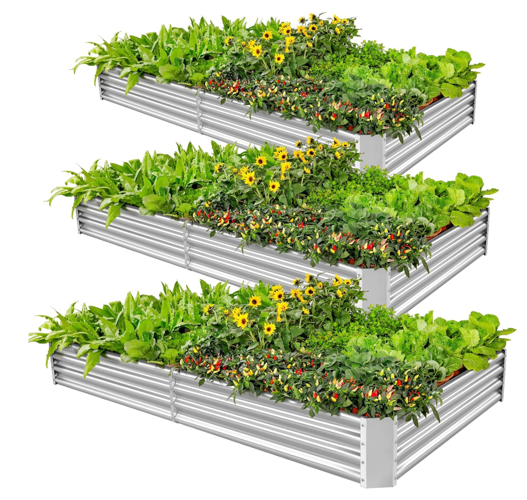 Land Guard 3 Pack 6×3×1ft Galvanized Metal Raised Garden Bed, Metal Planter Kit Box Outdoor for Deep-Rooted Vegetables, Flowers, Green and Herbs, Silver