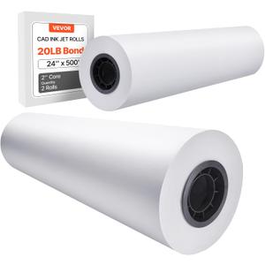 VEVOR Wide Format Paper, 24 in x 500 ft Plotter Paper, 2 Rolls CAD Bond Rolls with 3 in Core, 20 LB Bond Paper Rolls, Idea for CAD Drawings, Engineering Plans, GIS Maps & Architectural Designs