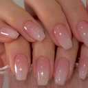Glitter Ombre Pink Short Coffin Short Coffin Press on Nails Medium Press ons, Medium Square Glue on Nails Fake Nails for Women, Ballerina T Shape Acrylic False Nail Natural Handmade
