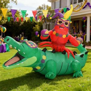 Leyndo 7.9ft Mardi Gras Huge Alligator Lobster Inflatable Outdoor Yard Decoration Build in LED Lights Mardi Gras Carnival Blow up Outdoor Yard Decorations for Party Indoor Home Celebration Garden Lawn