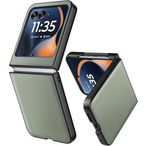 Cresee Case for Motorola Razr 2024/2025 - PU Vegan Leather Back & Hard Polycarbonate Bumper Phone Case for Moto Razr 2024/2025 - Green