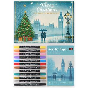 Easter Basket Stuffers for Teens,12 Colors Acrylic Paint Markers Set, Art Supplies Including Acrylic Paper Pad 5.5x8.5 In, 20 Sheets 246lb/400gsm - Ideal Gifts for Artists & Adults. (Blue)