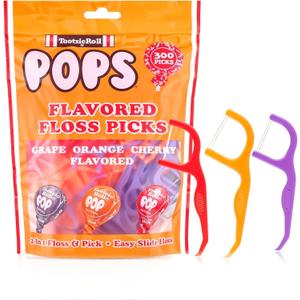 Flavored Floss Picks, 300 Count, Dental Floss Picks for Teeth with Fun Fruit Flavors, Flosser Picks for Adults and Children, | Grape, Orange & Cherry Flavor
