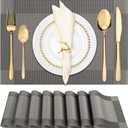 Winknowl Placemats for Dining Table Set of 8 Waterproof, Woven Place Mats for Kitchen Table Vinyl Heat Insulation Stain Resistant Placemats (Gray) (Silver Grey)