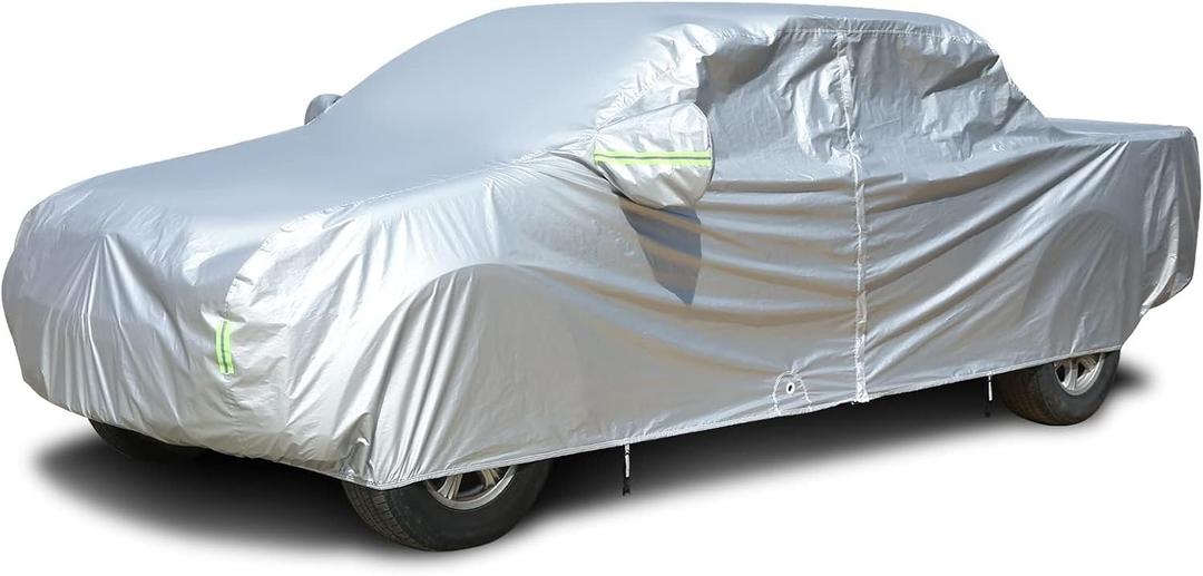 Tecoom Truck Cover Waterproof All Weather Truck Covers for Automobiles, Zipper Door/Lock Pickup Cover Fit for Chevry Dodge Ford Jeep Lincoln Nissan Ram Suzuki Toyota GMC Cadillac (Length Up to 233") (Silver-Polyester)
