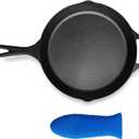 Pre-Seasoned Cast Iron Skillet 12in Iron Pans with One Silicone Hot Handle Holder - 12.5 Inch (Black)