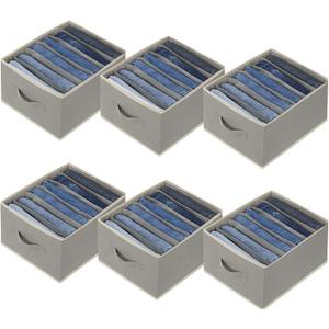 6 Pcs Large Size Wardrobe Clothes Organizers 6 Grids for Pants, Jeans, Sweater, T-shirt, Thin Coat, Dress Stackable Closet Drawer Organizer Storage Bin Container with Sturdy Handles, Grey