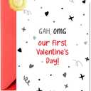 Funny First Valentines Day Card for Him Her, Cute Our 1st Happy Valentine's Day Card with Envelope & Sticker (5x7 IN, 1 Set) (Beige)