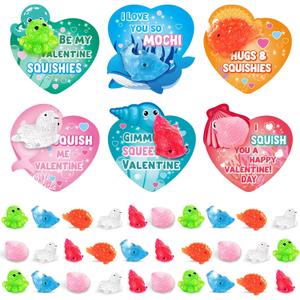 SpringFlower 30 Packs Valentine's Day Cards for Kids with Glitter Mochi Squishy for School Classroom Gifts Exchange, Party Favors for Kids, Gift Cards Bulk, Prizes