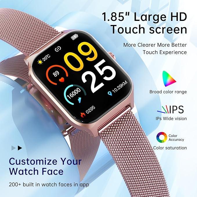Smart Watch for Women Fitness Tracker: Rose Gold Bluetooth Make Answer Call Digital Mens watches Waterproof Run Smartwatch Android Phone iPhone Samsung Compatible Sleep Heart Rate Monitor Pedometer