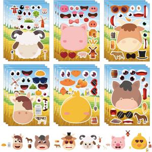 24 Sheets Farm Animal Make a Face Sticker Sheets for Kids Todders Activities, Make Your Own Stickers for Kids Birthday Party Favor Supplies Craft