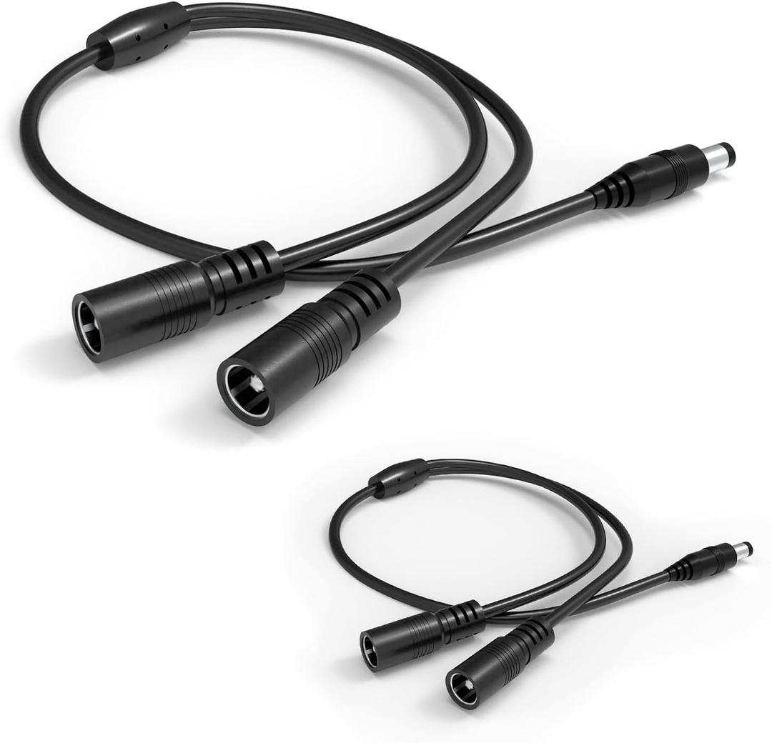 DC5525 12V Splitter Cable 2 Set, 5.5mm x 2.1mm 2 Way Power Adapter Y-Splitter 1 Male to 2 Female, 60cm/1.96 Ft Cord for LED Strip Lights & CCTV Cameras