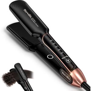 Flat Iron Hair Straightener by Terviiix - Ceramic & Tourmaline for Smooth, One-Swipe Results, Salon-Grade Wide 1-3/4 Inch Straightening Iron Gently Straightens Thick, Curly, Black & Natural Hair