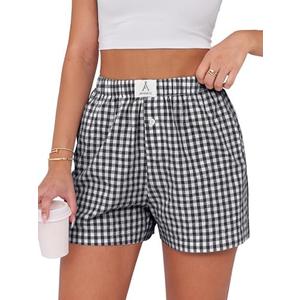 ANRABESS Boxer Shorts for Women Gingham Pajama 2025 Summer Casual Lounge Sleep Plaid Shorts Y2K Beach Bottoms XXL