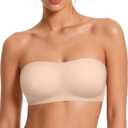 Strapless Bras for Women No-Slip Bandeau Push Up Wireless Comfy Seamless No Underwire Padded Jelly Tube Top Bra (Beige), M