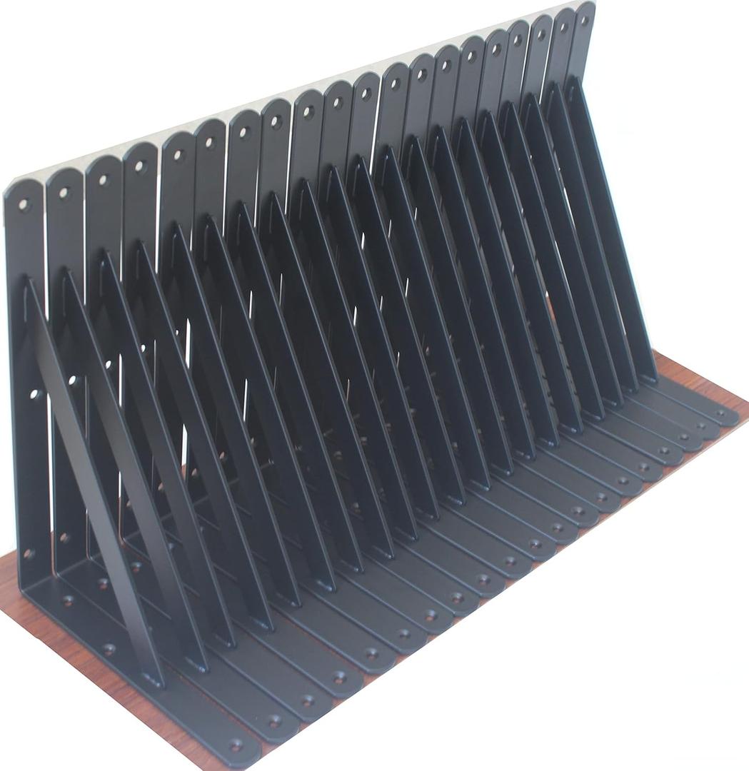 20 Pack L12 x H 8" Black Heavy Duty Shelf Brackets with Screws Metal Shelf Brackets Shelf Support Angle Brackets for Shelves L Brackets Heavy Duty Floating Shelf