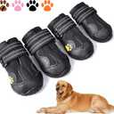 XSY&G Dog Boots, Waterproof Dog Shoes, Dog Booties with Reflective Rugged Anti-Slip Sole and Skid-Proof, Outdoor Dog Shoes for Medium to Large Dogs 4Pcs-Size4 (Size 4:2.6''x2.1'')(L*W) for 31-40 lbs, Black)