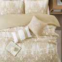 Stratford Park Beige and Gold Comforter Set Queen Size, 9 Piece Jacquard Floral Bedding Set, All Season, Ultra-Soft, Matching Pillows & Shams, Bed Skirt