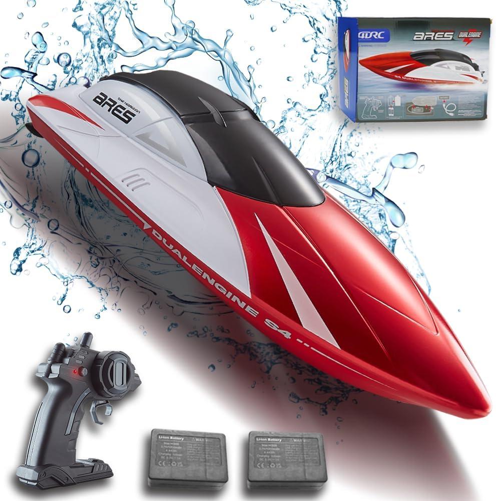 RC Boat with LED Light, Remote Control Boat for Pools and Lakes, 3+ Hours, 2.4Ghz 20+ MPH Electric Boats for Kids & Adults, 2 Rechargeable Batteries, Low Battery Alarm, Summer Water Toys Gifts, Red