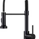 DJS Kitchen Faucets with Pull Down Sprayer Matte Black - Dual Mode Setting Single Handle 1 or 3 Holes Commercial Black Kitchen Sink Faucet with Deck Plate for Farmhouse RV Vessel Basin