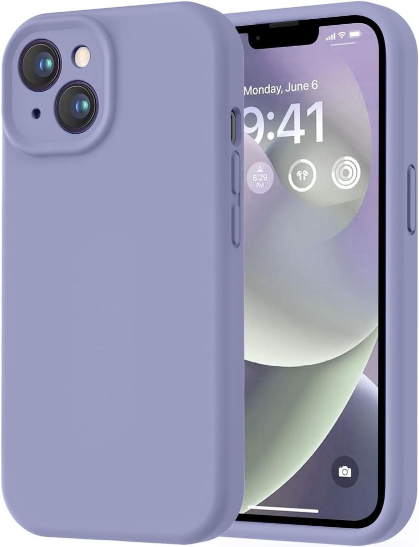 LOVE 3000 Designed for iPhone 14 Case, Premium Silicone with [Soft Anti-Scratch Microfiber Lining] Shockproof Protective Phone Case for Men Women Girls 6.1", Lavender Grey