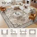 10x12 Area Rugs Living Room: Washable Vintage Rug Large Non-Slip Stain Resistant Ultra Soft Low Pile Pet Kids Friendly Carpets for Bedroom Dining Room Nursery Home Office Decor - Light Brown