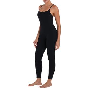 Sunzel Workout Jumpsuits for Women Adjustable Spaghetti Strap Leggings Bodysuit Square Neck Sleeveless One Piece Yoga Unitard (Small, Black)