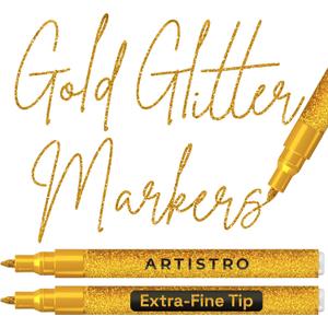 ARTISTRO 2 Glitter Gold Acrylic Paint Markers - 0.7mm Extra Fine-Tip Paint Pens - Perfect for Crafting, Art Projects, & More