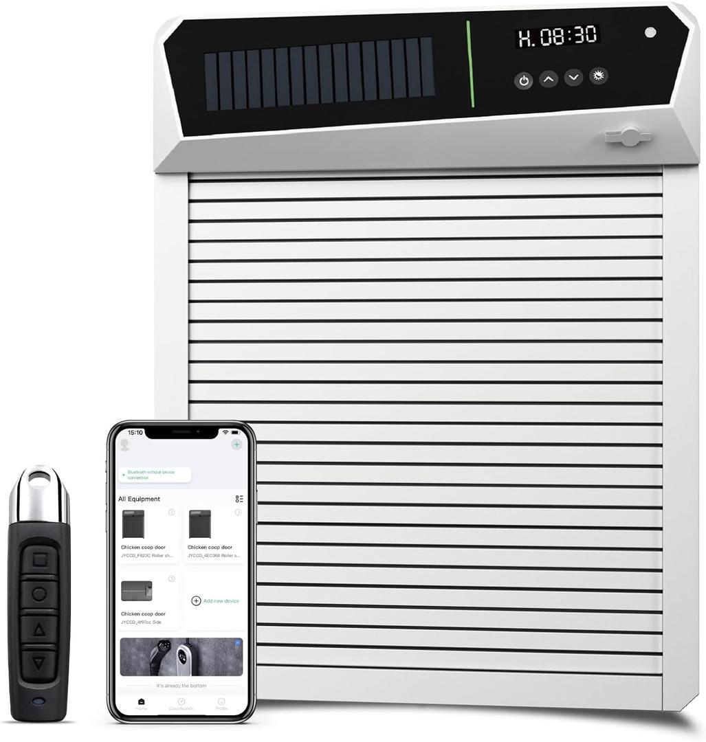 Gardtech Automatic Chicken Door - Solar Powered Coop Door with LCD Display, Timer & Light Sensor & Remote Control (white)