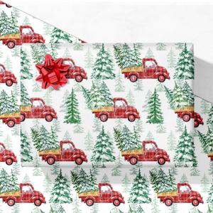 GIOLNIAY Red Truck Christmas Wrapping Paper for Kids Adults - Rustic Holiday Gift Wrap with Farmhouse Trees and Winter Forest Design - 4 Jumbo Sheets, 28" x 40" Each (31 sq. ft ttl), Easy to Store