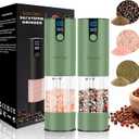 Electric Salt and Pepper Grinder Set Rechargeable with LED Display, Adjustable Coarseness, 120ml Container Automatic Pepper and Salt Grinder for Kitchen, Restaurant (Rubber Surface - Green)