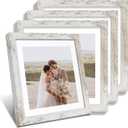 12x12 Picture Frame Set of 4 - Made of Glass and Distressed White Wooden Frame, Display Square Pictures 10x10 with Mat or 12 x 12 without Mat, Desktop & Wall Collage Photo Frame