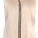 SOFIA'S CHOICE Women Satin Sleeveless Button Down Shirts Blouses Contrast Trim Tank Tops for Work Office (Beige, XL)