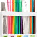 Acrylic Straw Holder for Cabinet Doors - No Drill Adhesive Organizer with Strong Tape Transparent Kitchen Dispenser for Tumbler Straws, Space-Saving Countertop Storage (White)