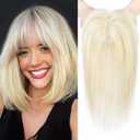 REECHO 10 Inch Hair Toppers for Women Real Human Hair Toppers with Bangs for Women, Silver White Blonde