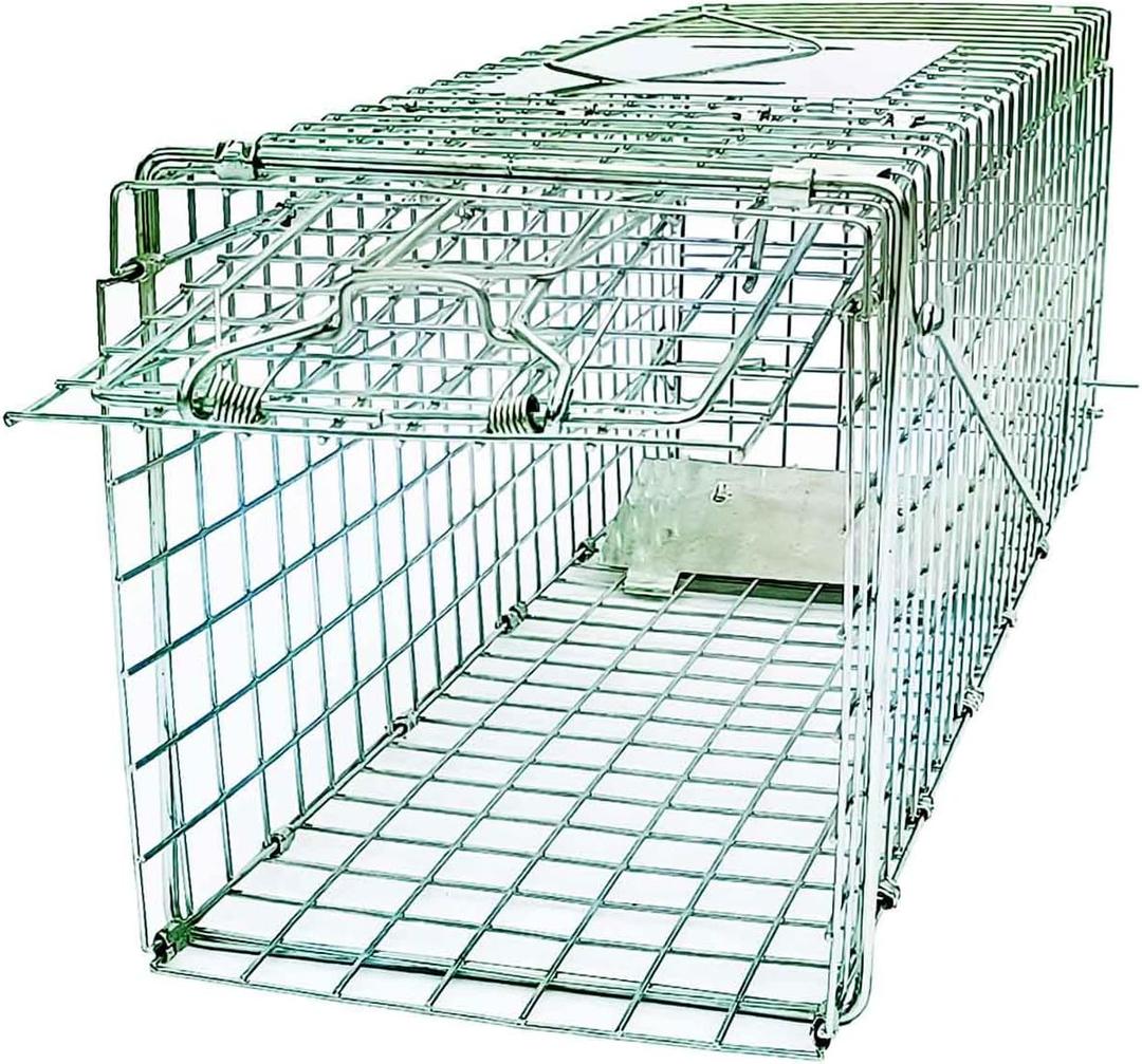 24" Small Collapsible Humane Live Animal Cage Trap No-Kill Trapping Kit for Humane Catch Release Rodent Small Cat, Rabbits, Squirrel, Opossum, Squire, Raccoon, All Fit Sized Animals, 2-Doors (24 inches (silver))