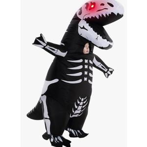 Inflatable Skeleton Dinosaur Costume for Kids, Full Body Skeleton T-Rex Blow Up Costume with LED Light Eyes, Perfect for Halloween Parties size Large