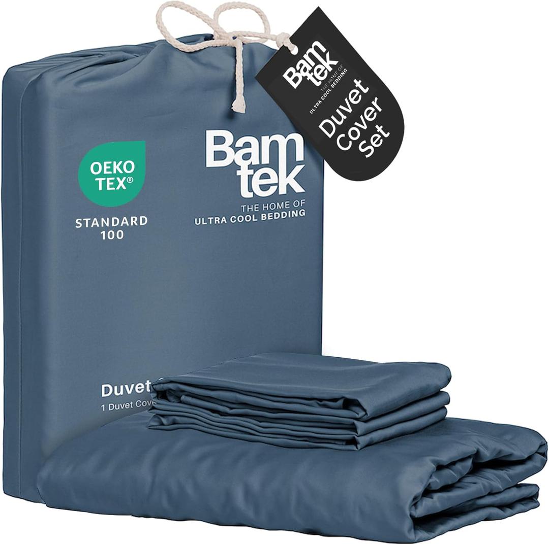 Duvet Cover Set - 100% Viscose Derived from Bamboo Duvet Cover King Size, 3 PC Luxury Cooling Duvet Cover for Hot Sleepers, Silky Buttery Soft Comforter Cover & 2 PC King Pillowcases, Storm