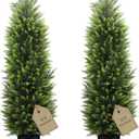 HMASYO 4FT Artificial Cedar Topiary Trees Set of 2, Realistic Potted Fake Cypress Tree Faux Pine Shrubs Plants with UV Resistant for Indoor Outdoor Home Porch Front Door Garden Offices Decorations (Bright Green)