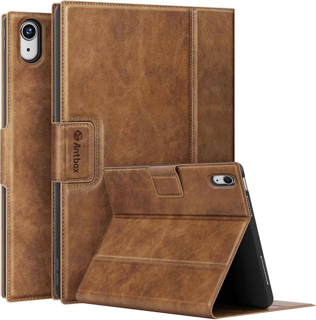 Antbox Case for iPad (A16) 11th (11'')/ 10th Generation (10.9'') High Grade Skin-Touch Vegan Leather with Built-in Pencil Holder Auto Sleep/Wake Function (Tan)