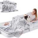 Human Dog Bed for Adult, 2 in 1 Foldable Giant Dog Bed for People Fits Pet Families, Egg Foam Supportive Mat, Waterproof Liner, Faux Fur Human Size Pet Bed with Blanket, 71"x43"x10", Grey