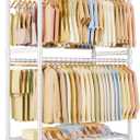 ULIFHOME P4 Plus Rolling Clothes Rack Heavy Duty, Clothing Racks for Hanging Clothes, Free Standing Garment Racks with Wheels, Portable Closet Rack 45''W  20.5''D  80.5''H, Max Load 570 Lbs, White