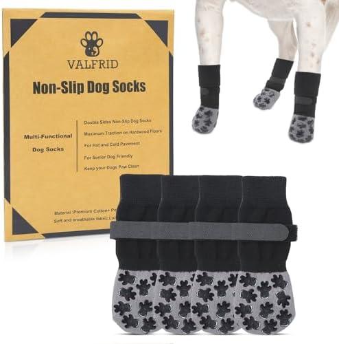 VALFRID Luxury Non-Slip Dog Socks with Thick Grips, Dog Shoes for Hot Pavement, Traction Control on Hardwood Floor, Dog Booties for Small Medium Large Dogs M (4 pieces)