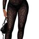 hibshaby Sexy Mesh Black Leopard Jumpsuits for Women Bodycon Outfits Streetwear Rompers Size L