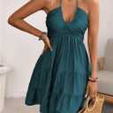 SOLY HUX Women's Summer Mini Dress Halter Backless Sleeveless A Line Ruffle Hem Flowy Cami Dresses Sundress (Green, L)